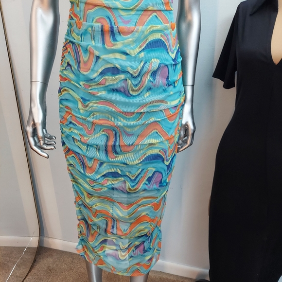 Wild Fable Wave Print Ruched Mesh Bodycon Dress - Picture 5 of 15